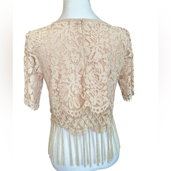 Chelsea & Violet Light Blush Pink Cropped Lace Fringe Blouse Semi-Cropped Top - Picture 5 of 9